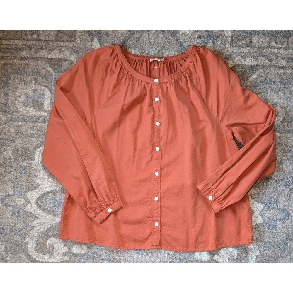 Faherty Women's XL Button Front Top Blouse Orange Cotton Blend Boho Cottage